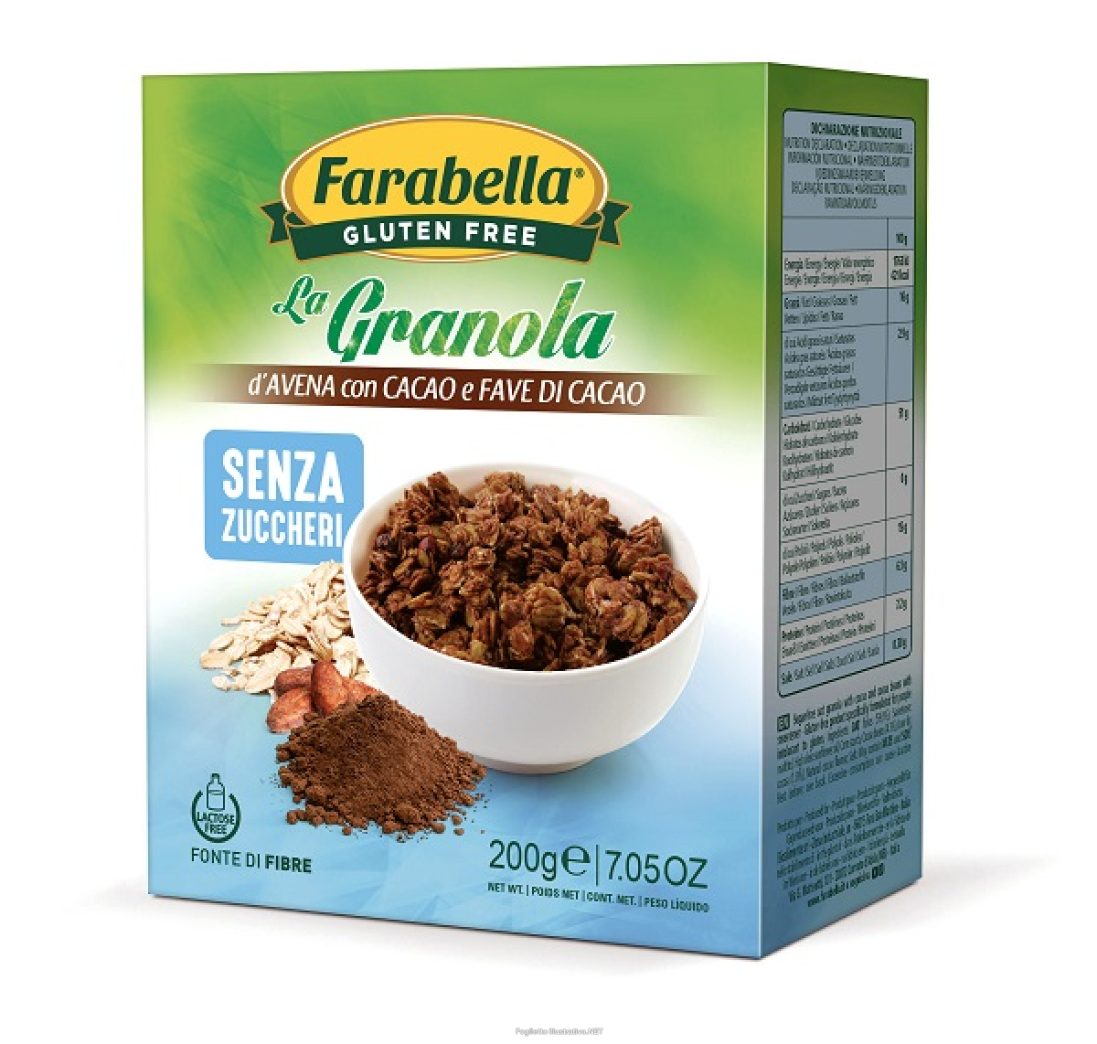 Compra Online farabella gluten free la granola d'avena con cacao e fave di cacao senza zuccheri senza lattosio 200 g e Trova l'offerta più bassa