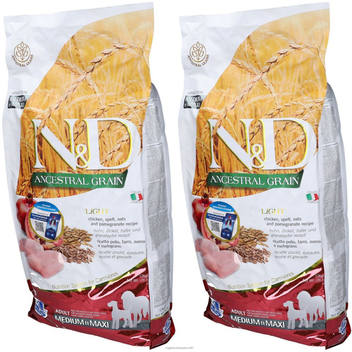 Compra Online farmina® n&d ancestral grain chicken & pomegranate light medium maxi e Trova l'offerta più bassa