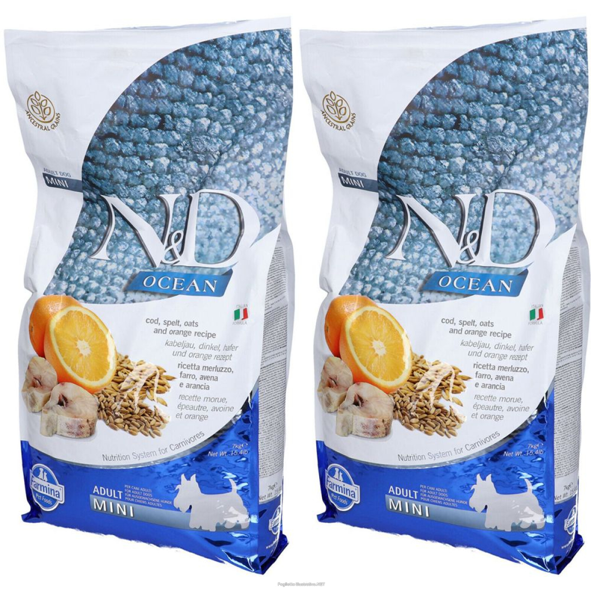 Compra Online farmina® n&d ocean cod, spelt, oats & orange adult mini set da 2 2x700 e Trova l'offerta più bassa