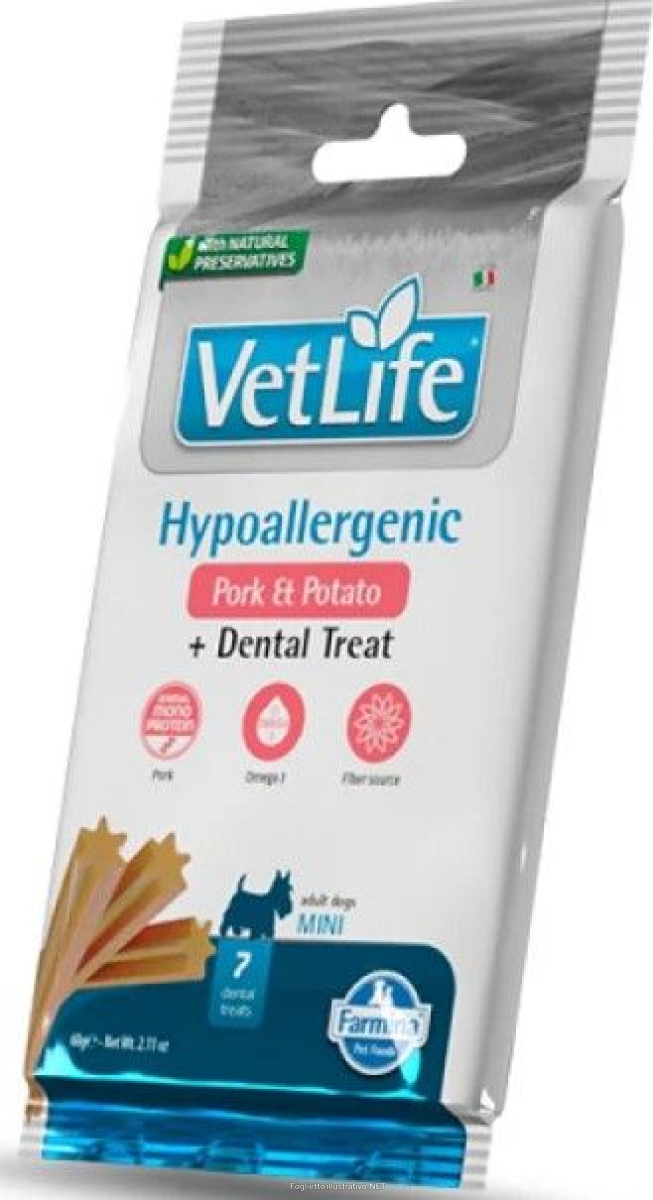 Compra Online farmina vet life cane snack hypoallergenic mini adult maiale patate riso 60g e Trova l'offerta più bassa