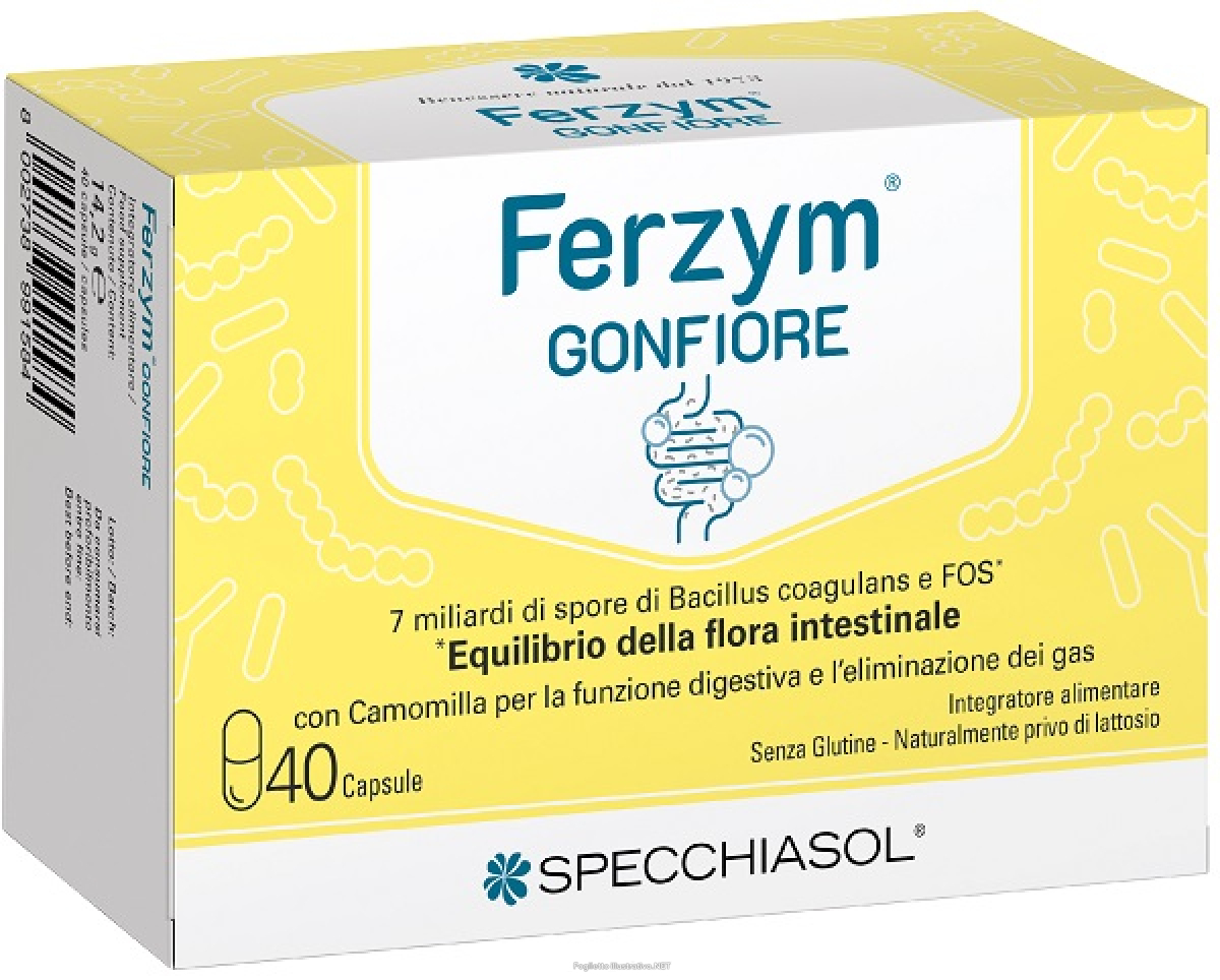 Compra Online ferzym gonfiore integratore per gonfiore addominale ed equilibrio della flora intestinale 40 capsule e Trova l'offerta più bassa