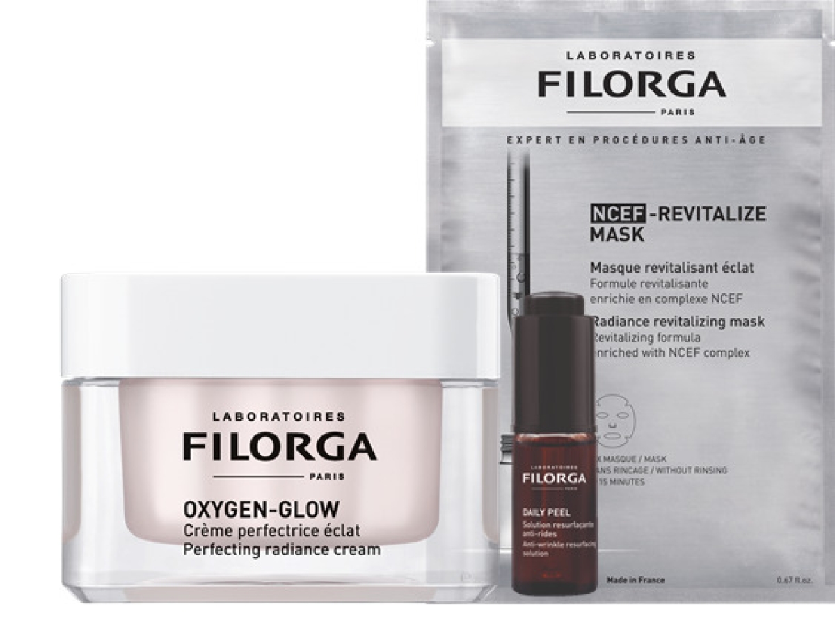 Compra Online Filorga oxygen-glow cofanetto skincare illuminante e perfezionante viso con crema 50 ml + peeling anti-macchie 5 ml e maschera ncef 20 ml e Trova l'offerta più bassa