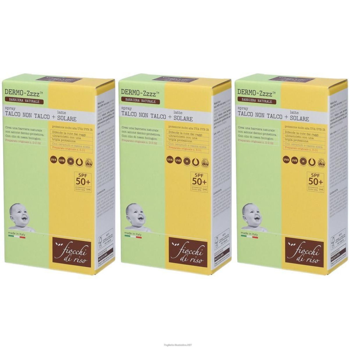 Compra Online fiocchi di riso set dermo-zzz spray talco non + latte solare spf e Trova l'offerta più bassa