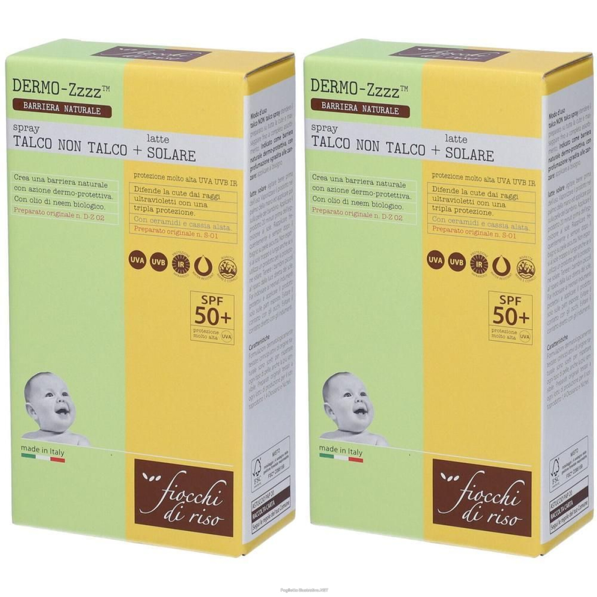 Compra Online fiocchi di riso set dermo-zzz spray talco non + latte solare spf e Trova l'offerta più bassa