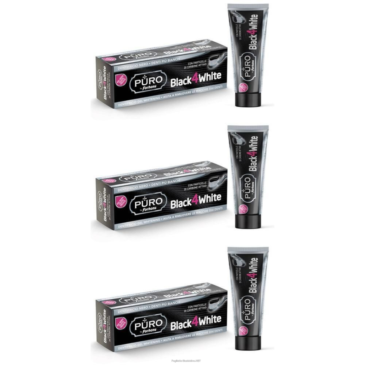 Compra Online forhans black4white dentifricio gel puro 3x75 ml dentale e Trova l'offerta più bassa