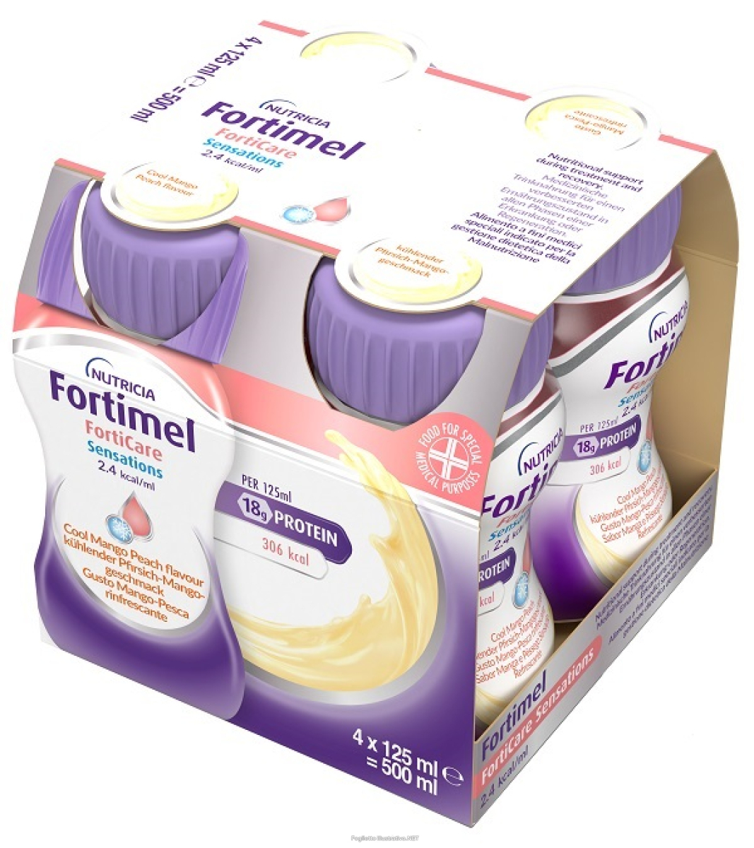 Compra Online fortimel forticare sensation 2,4 kcal/ml pesca/mango rinfrescante 4 pezzi da 125 ml e Trova l'offerta più bassa