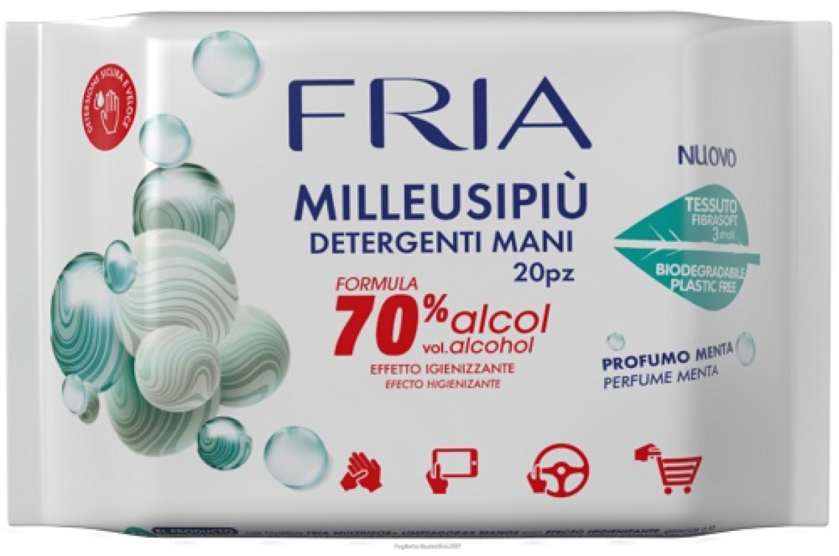 Compra Online fria milleusipiu' detergenti mani 70% alcol effetto igienizzante 20 pezzi e Trova l'offerta più bassa