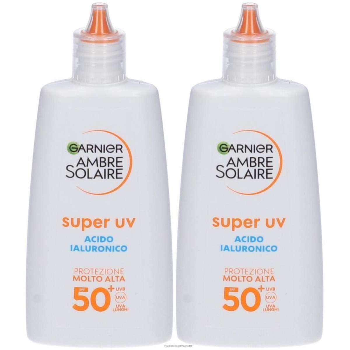 Acquista Online garnier ambre solaire super uv acido ialuronico fluido spf50+ 2x62,85 e Cerca il miglior prezzo
