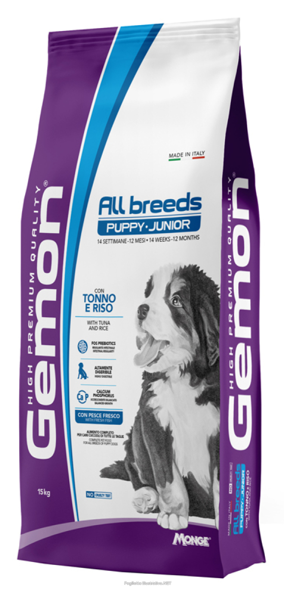 Acquista Online gemon all breeds puppy junior tonno/riso cibo secco per cani cuccioli sacco 15 kg 4684 e Cerca il miglior prezzo