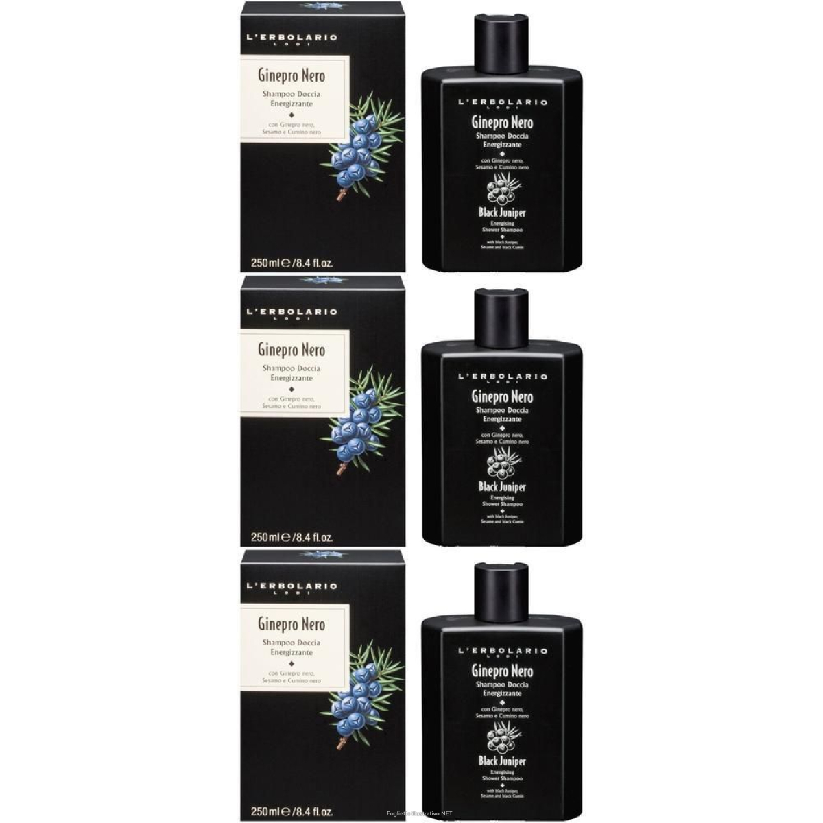 Acquista Online ginepro nero shampoo doccia energizzante 3x250 ml gel doccia e Cerca il miglior prezzo