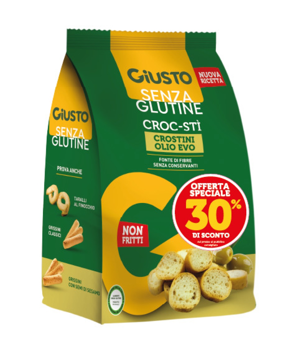 Acquista Online Giusto senza glutine croc sti' crostini olio evo 100 g non fritti senza conservanti taglio prezzo -30% e Cerca il miglior prezzo