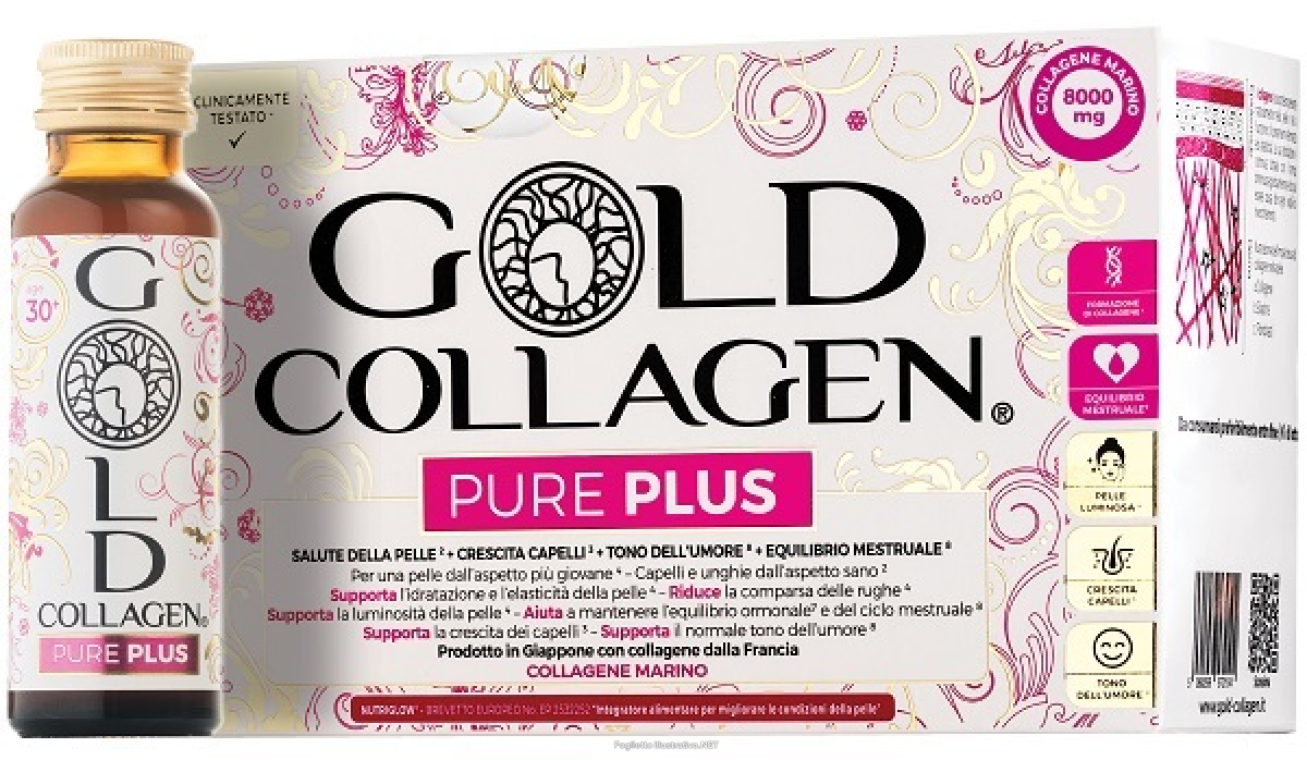 Acquista Online gold collagen pure plus integratore per la salute di pelle e capelli tono dell'umore ed equilibrio mestruale 10 flaconi da 50ml e Cerca il miglior prezzo