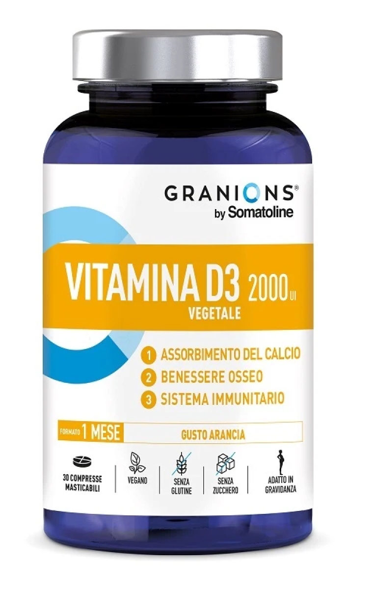 Acquista Online Granions by somatoline vitamina d3 vegetale 2000 ui 30 compresse masticabili gusto arancia senza glutine con edulcorante e Cerca il miglior prezzo