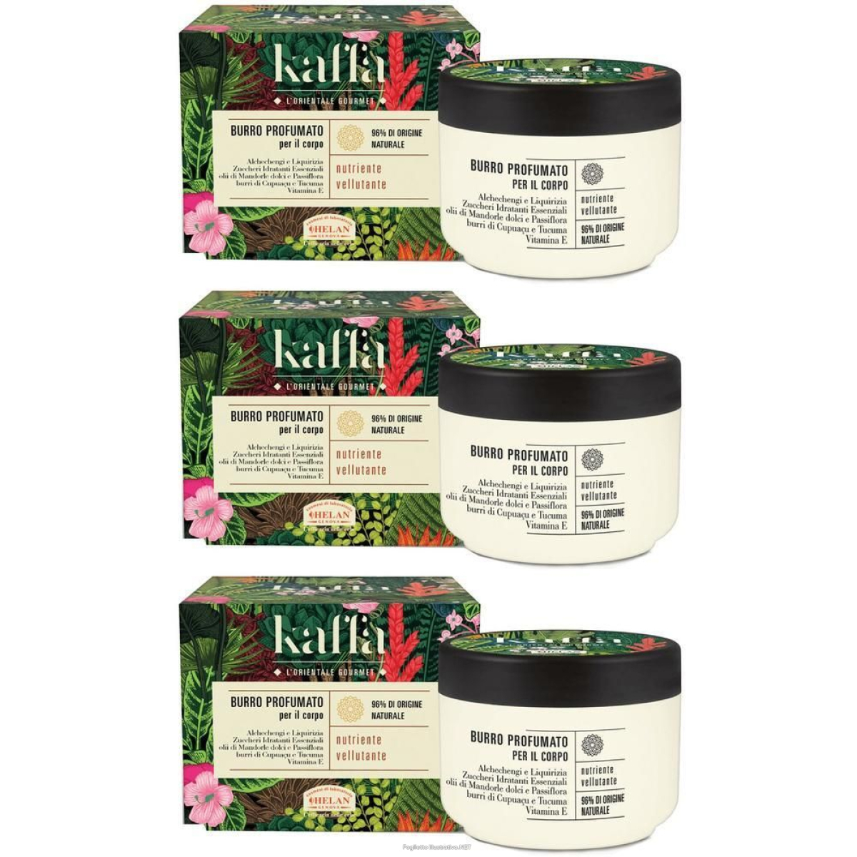 Trova prezzi di helan kaffa burro profumato nutriente vellutante per il corpo 3x200 ml e compra online