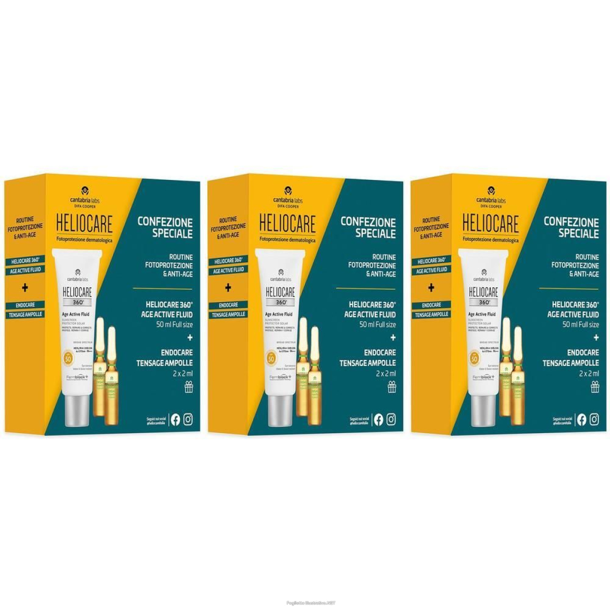 Trova prezzi di heliocare 360° age active fluid spf50 + endocare tensage ampolle 2x2ml e compra online