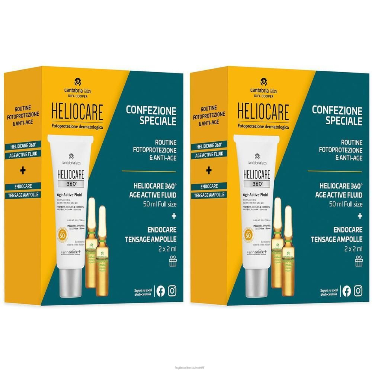 Trova prezzi di heliocare 360° age active fluid spf50 + endocare tensage ampolle 2x2ml e compra online