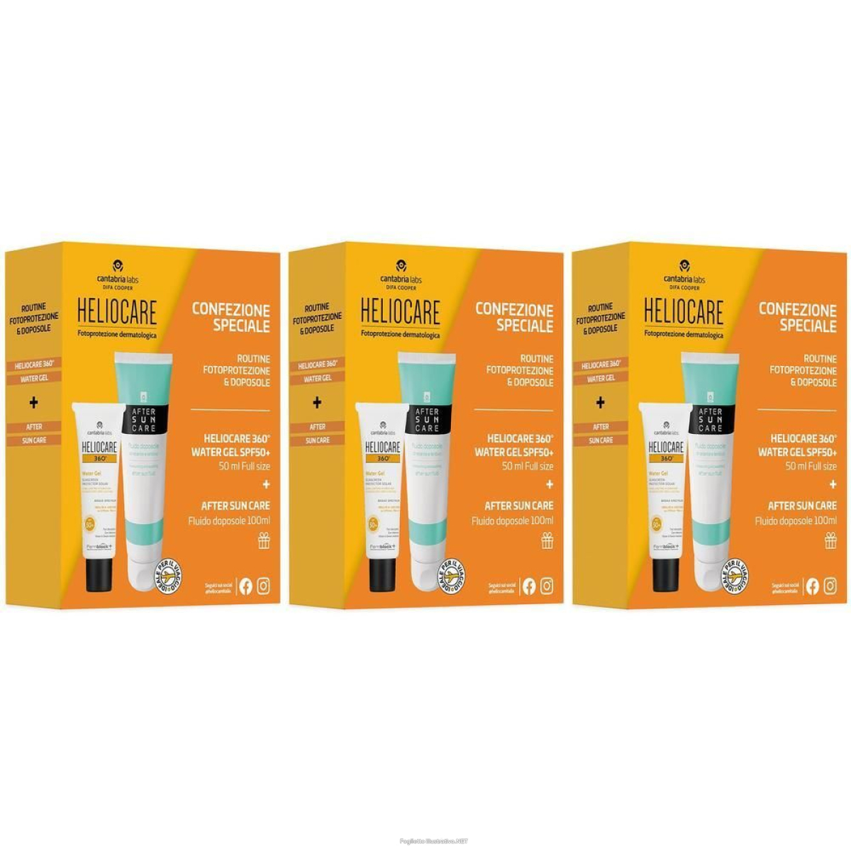 Trova prezzi di heliocare 360° water gel spf50+ + after sun care formato viaggio 3x150 e compra online