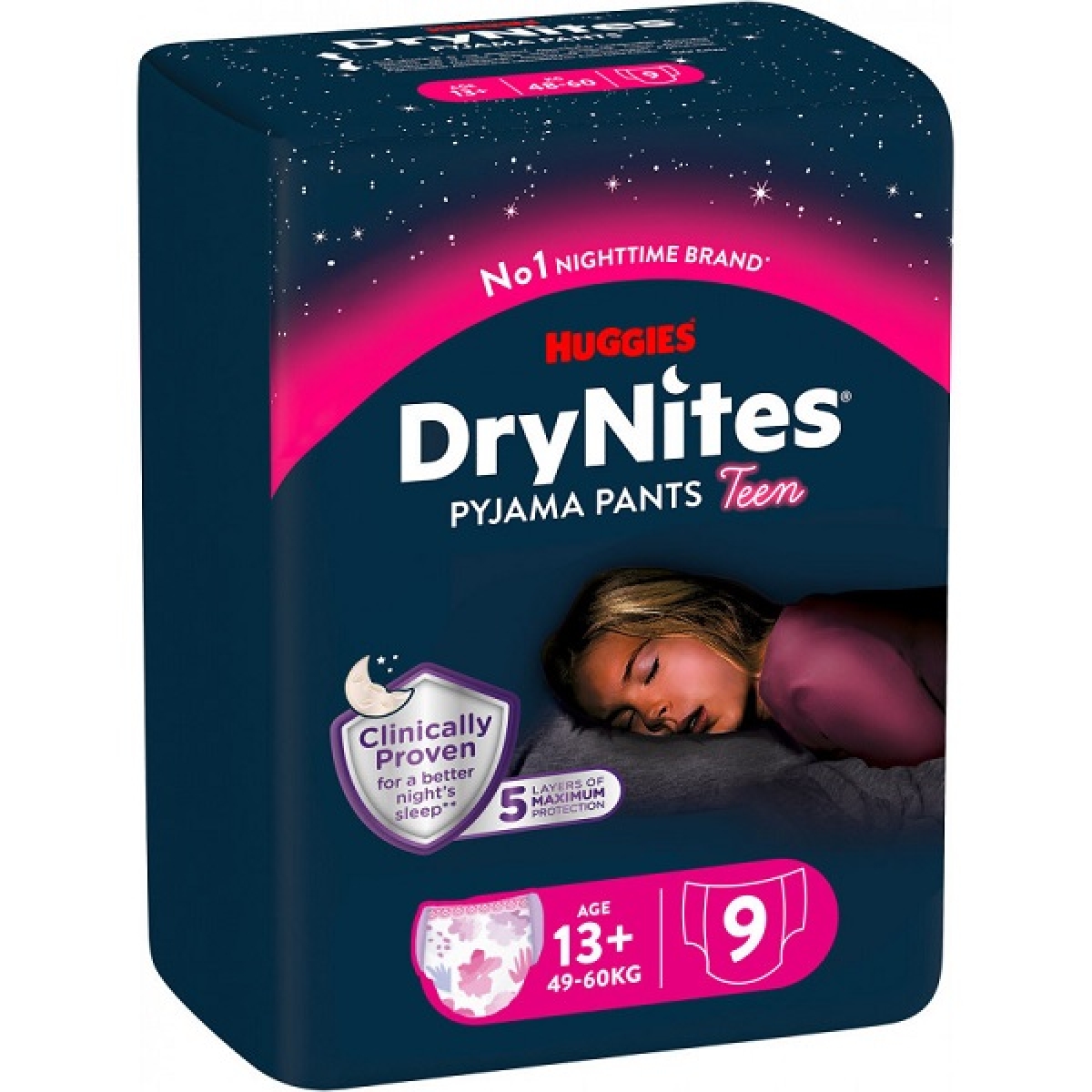 Trova prezzi di Huggies drynites pyjama pants teen mutandine assorbenti 49-60kg 13+ anni 9 pezzi e compra online