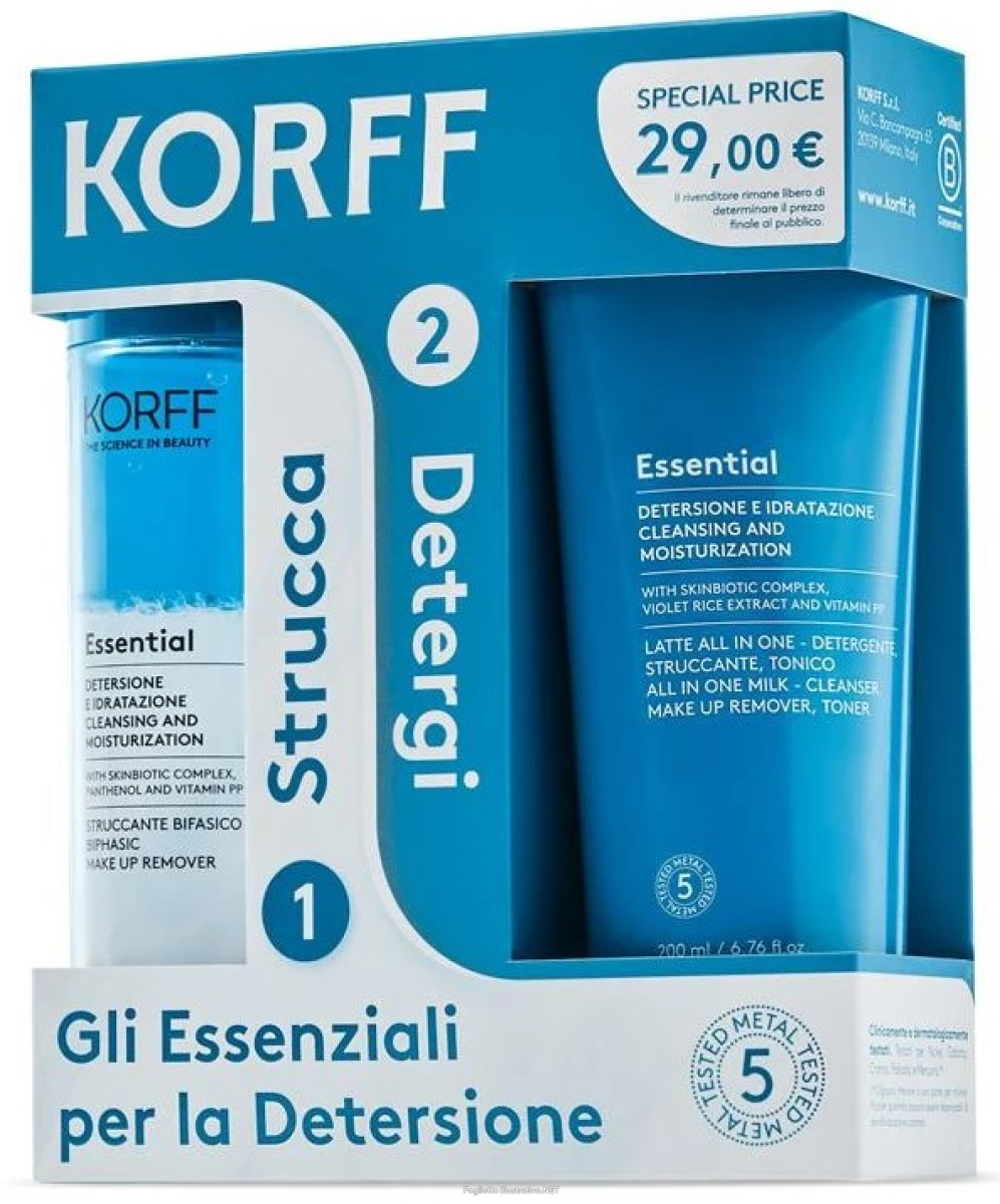 Cerca Offerte di korff gli essenziali per la detersione cofanetto strucca e detergi con essential struccante bifasico 150ml + essential latte detergente 200ml e acquista online