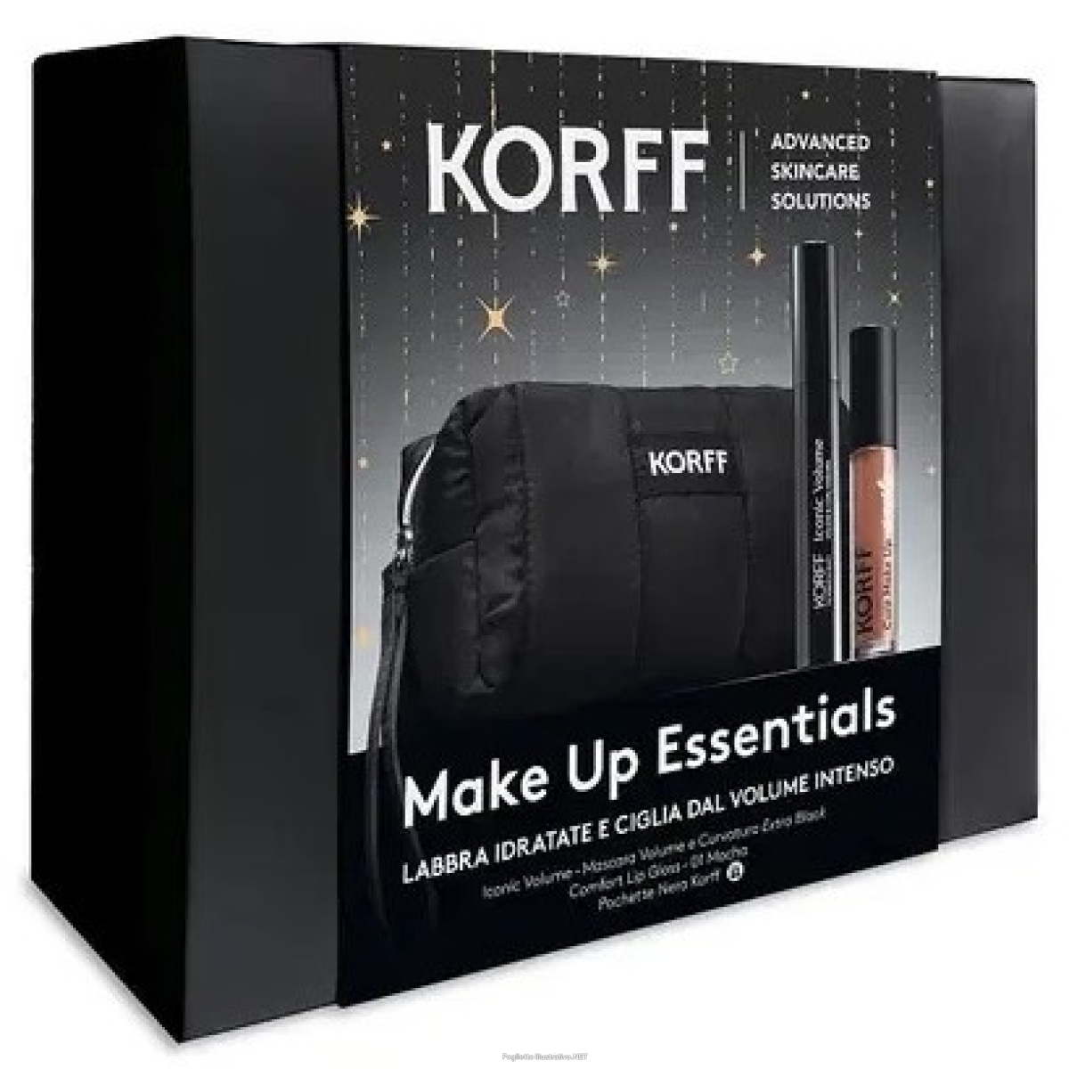 Cerca Offerte di korff make up essential labbra idratate e ciglia dal volume intenso cofanetto con mascara iconic volume 9,1ml + lip gloss 01 mocha 4ml + pochette nera e acquista online
