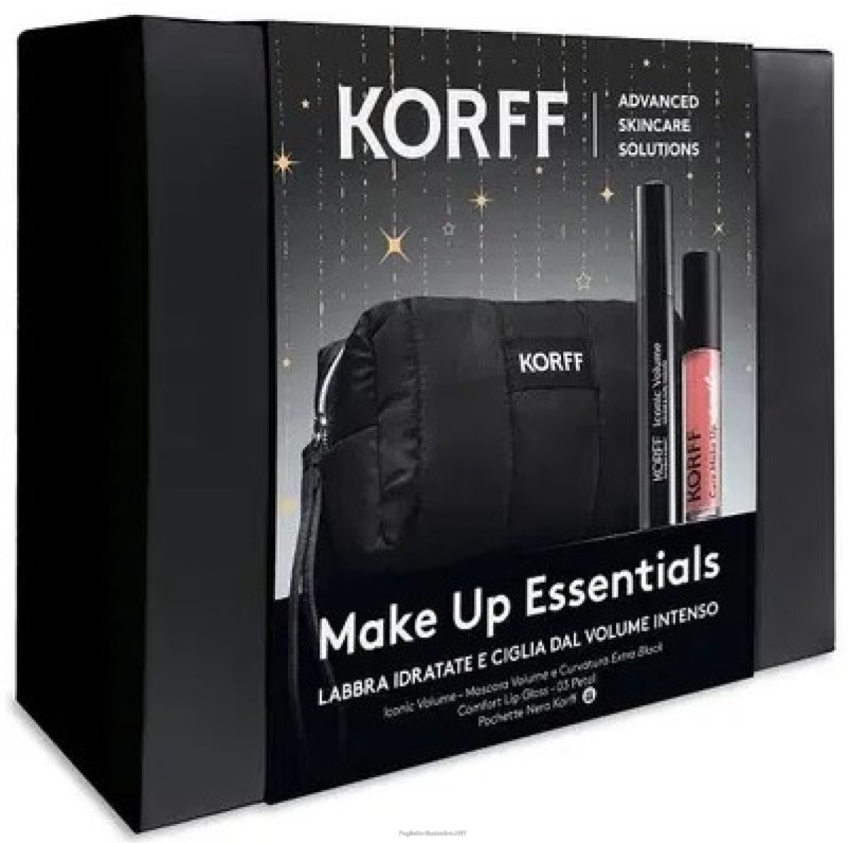 Cerca Offerte di korff make up essential labbra idratate e ciglia dal volume intenso cofanetto con mascara iconic volume 9,1ml + lip gloss 03 petal 4ml + pochette nera e acquista online