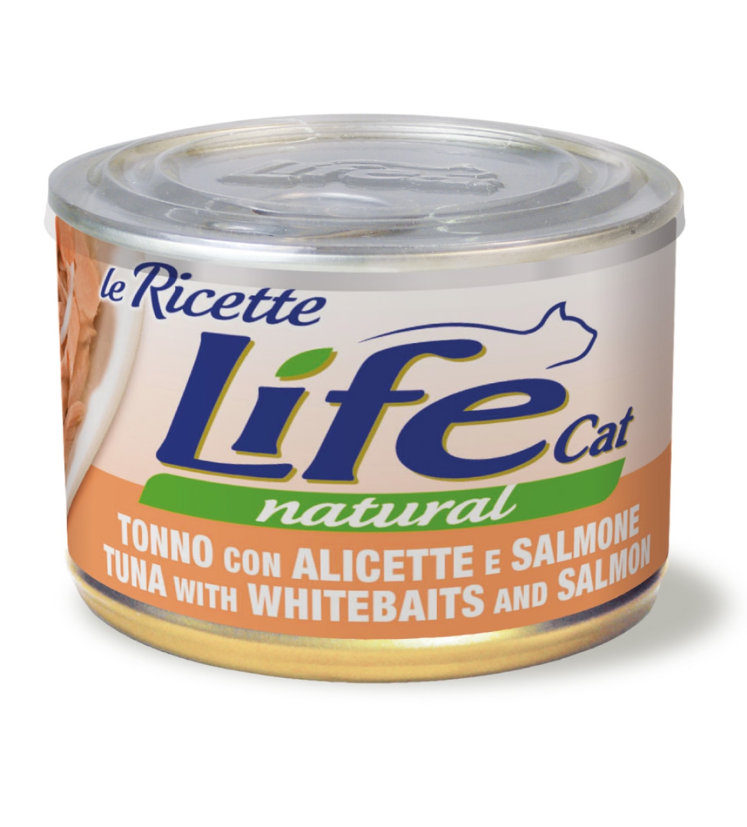 Cerca Offerte di Le ricette life cat natural tonno con alicette e salmone - alimento umido per gatti 150 gr e acquista online