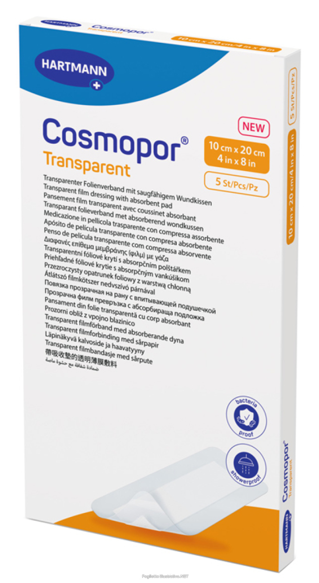 Cerca Offerte di medicazione adesiva trasparente in poliuretano con tampone cosmopor trasparent 10x20cm 5 pezzi e acquista online