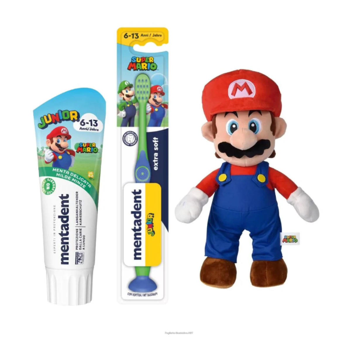 Cerca Offerte di mentadent bundle super mario junior 6-13 anni spazzolino extra soft + dentrifricio 75ml + peluche super mario e acquista online