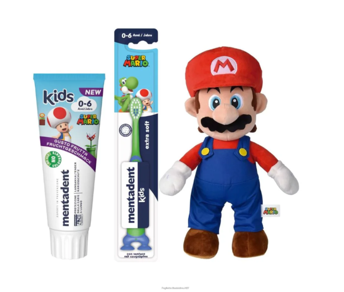 Cerca Offerte di mentadent bundle super mario kids 0-6 anni spazzolino extra soft + dentifricio 75ml + peluche super mario e acquista online
