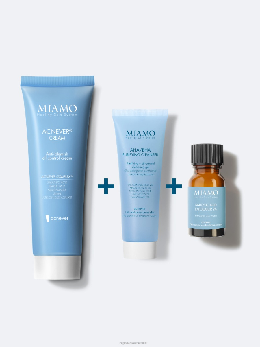 Cerca Offerte di miamo cofanetto 2025 protocollo pelle a tendenza acneica - aha\bha purifying cleanser 50 ml + salicylic acid exfoliator 2% 10 ml + acnever cream 50 ml e acquista online