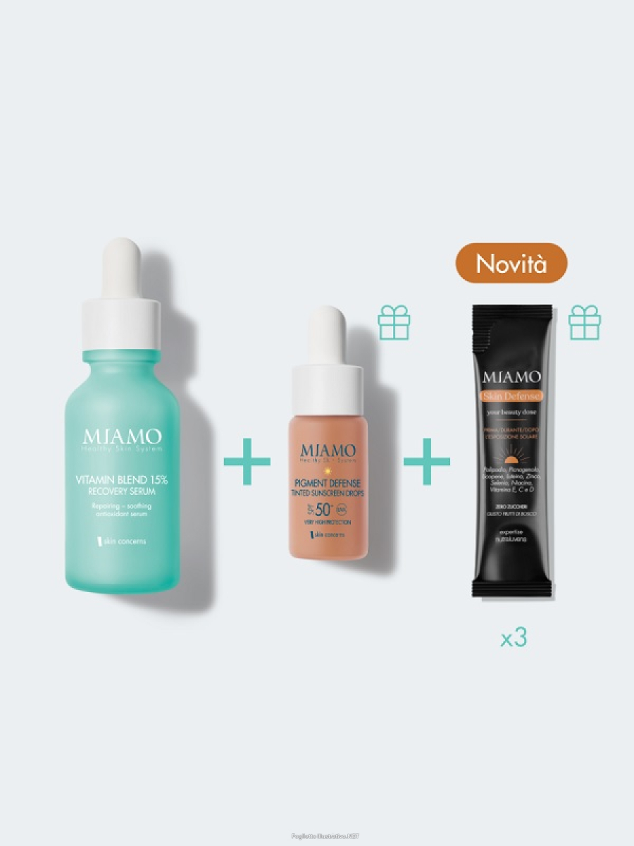 Cerca Offerte di miamo protocollo aox repair&protect - contro macchie e rossori della pelle - vitamin blend 15% siero 30 ml + pigment defense sunscreen drops 10 ml + skin defense 3 bustine e acquista online
