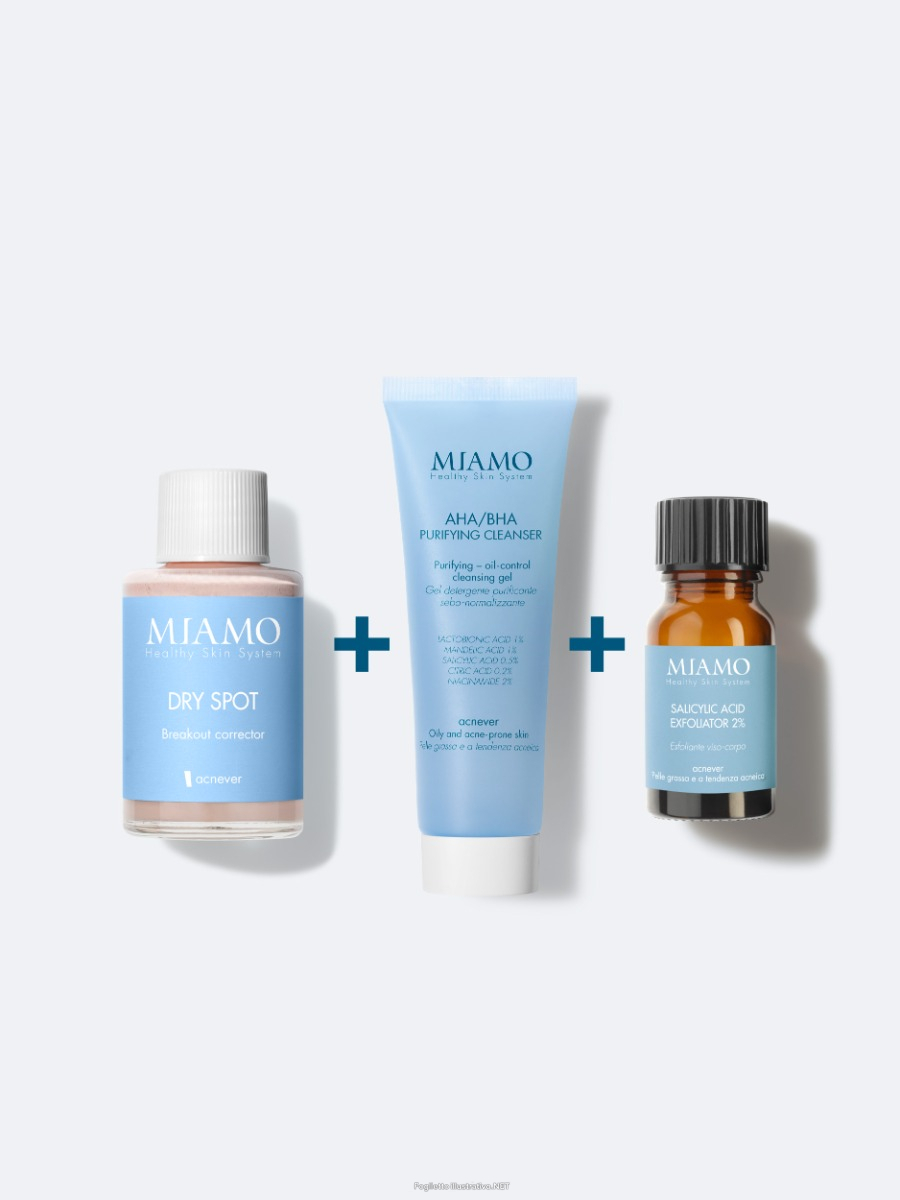 Cerca Offerte di miamo sos brufoli protocollo essenziale coadiuvante cofanetto con dry spot anti-imperfezioni 30ml + aha/bha detergente purificante viso 50ml + e acquista online