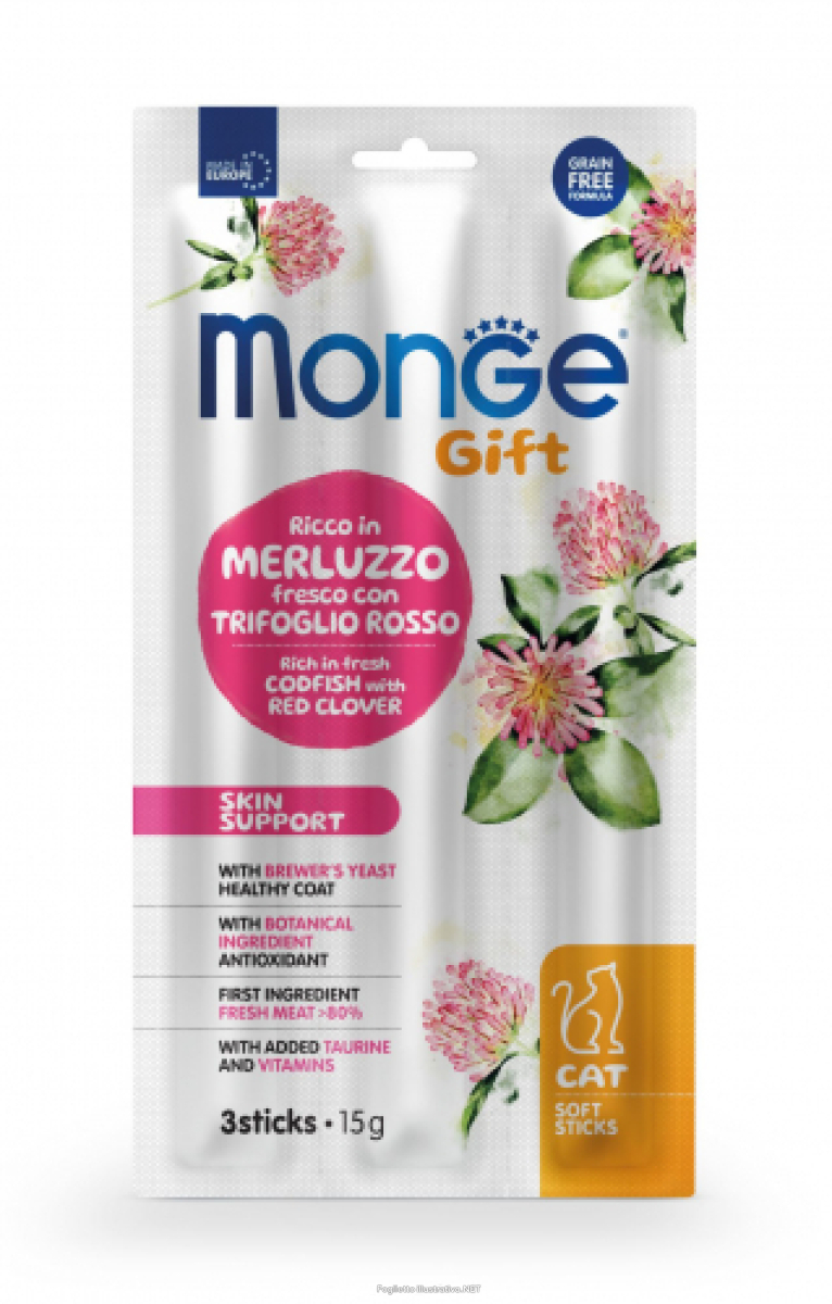 Cerca Offerte di monge cat soft sticks gift skin support ricco in merluzzo fresco con trifoglio rosso 15 g e acquista online