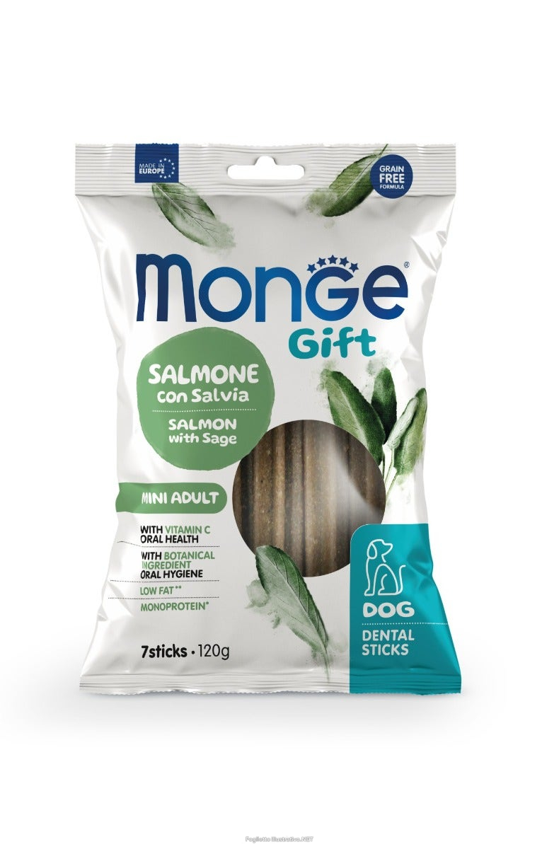 Cerca Offerte di monge dental sticks salmone con salvia per cani mini adulti 120g 4684 e acquista online
