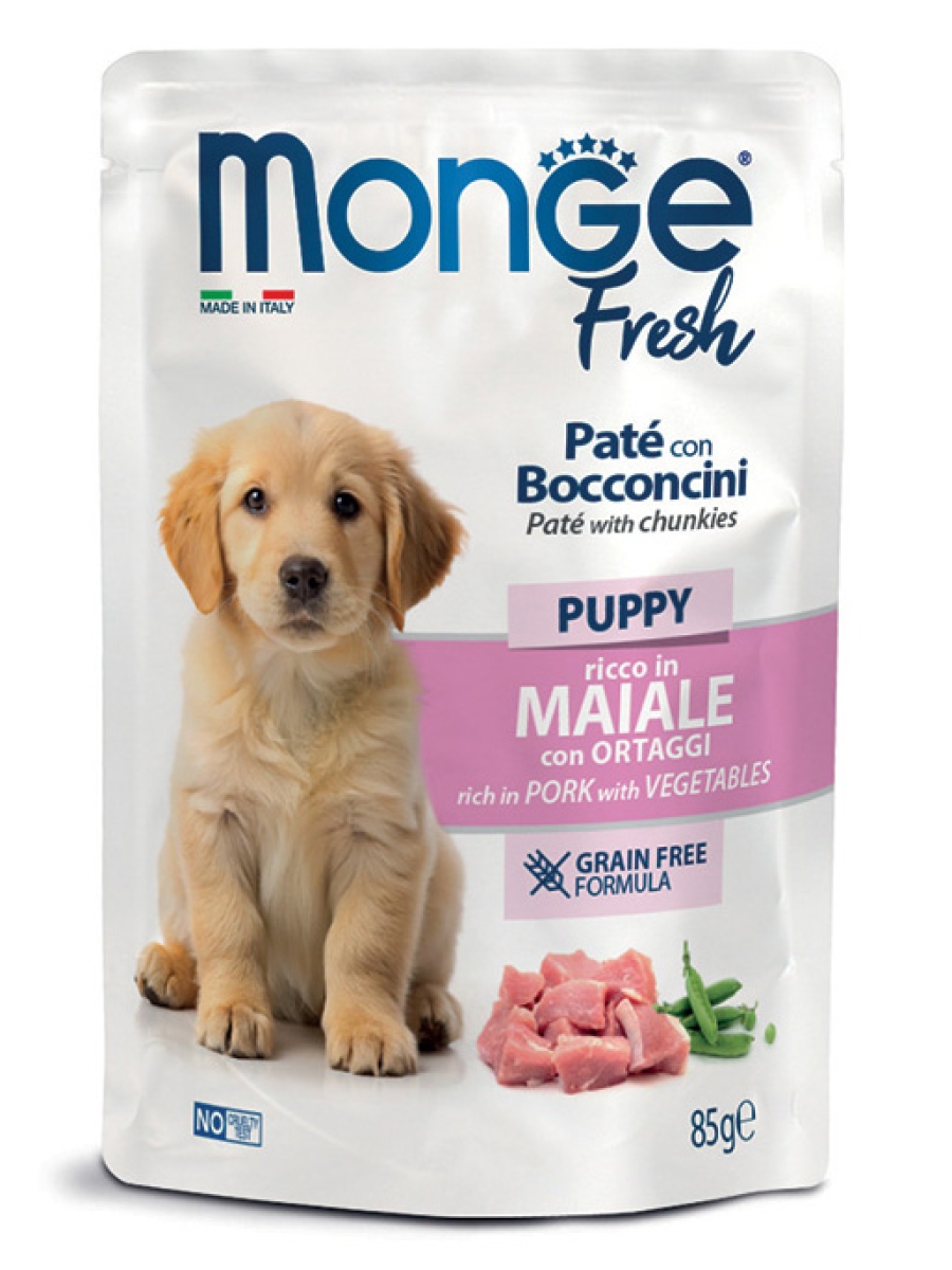 Cerca Offerte di Monge fresh dog puppy paté con bocconcini ricco in maiale ortaggi e acquista online