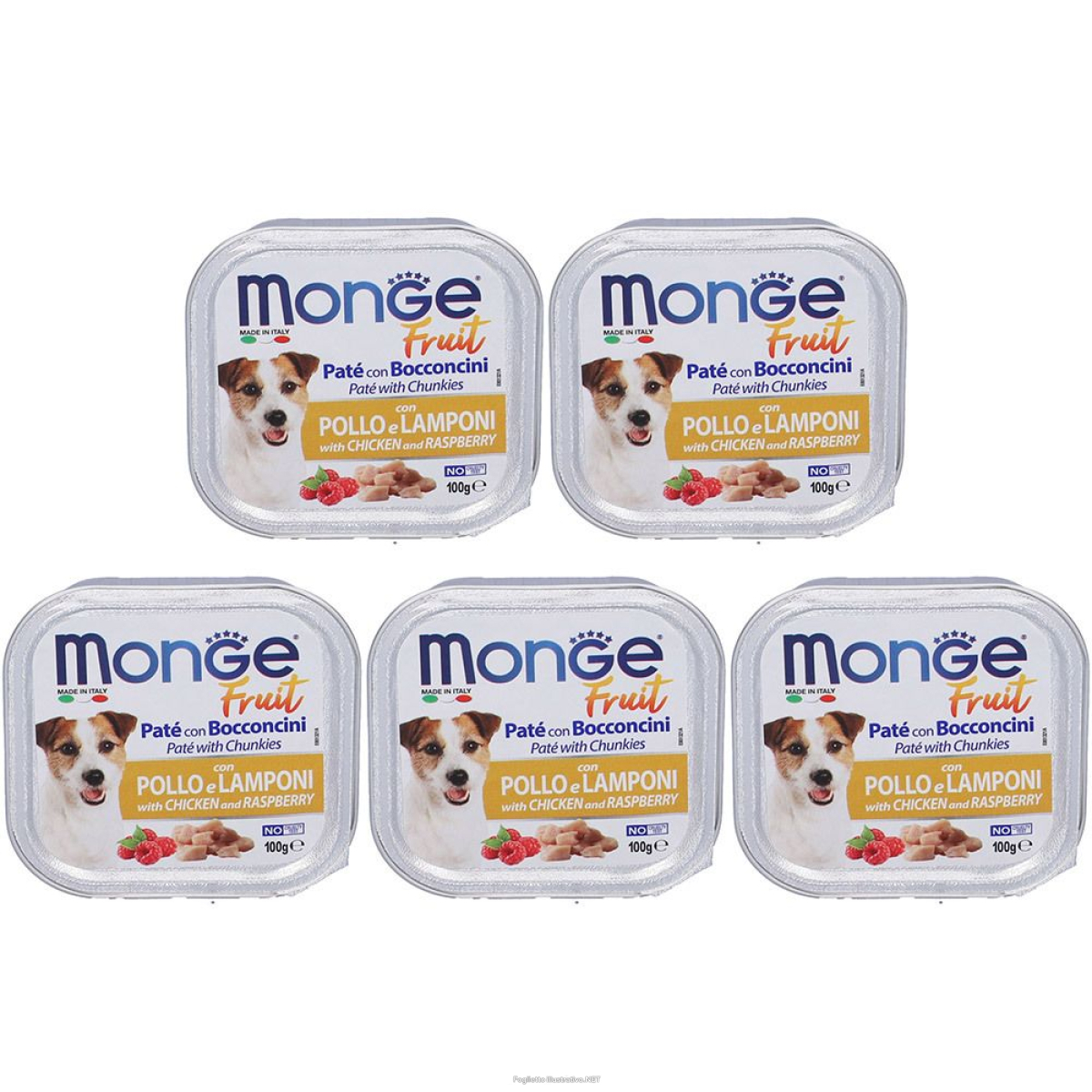 Cerca Offerte di monge fruit paté & bocconcini con pollo lamponi per cani set da 5 5x e acquista online
