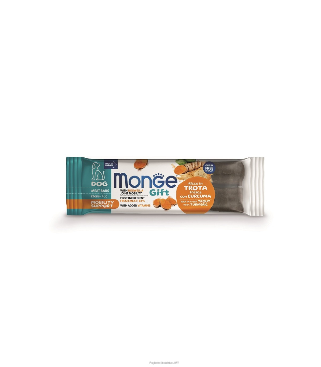 Cerca Offerte di monge meat bars mobility support barretta per cani adulti trota fresca con curcuma 40g 4684 e acquista online