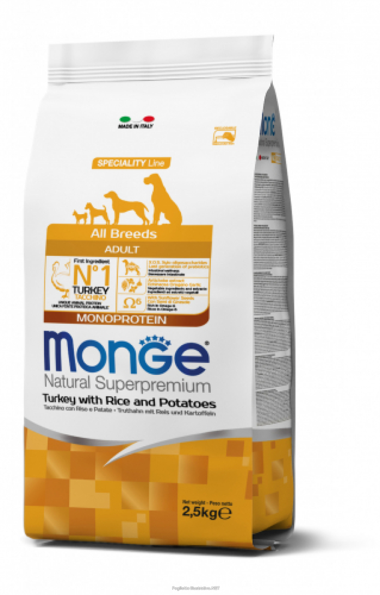 Cerca Offerte di monge natural superpremium monoprotein  cibo secco tacchino riso e patate per cani adulti tutte le taglie 2,5kg e acquista online
