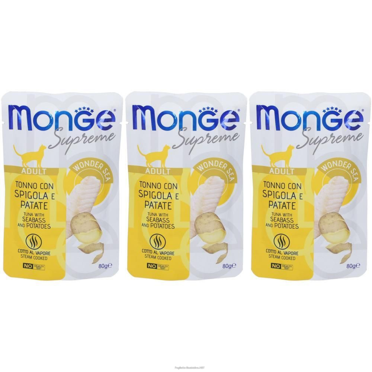 Cerca Offerte di monge supreme adult tonno con spigola e patate gatti 3x80 g mangime e acquista online