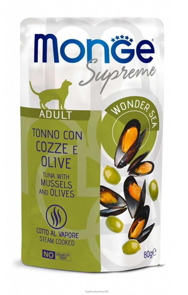 Cerca Offerte di monge supreme pezzetti di tonno con cozze olive cibo umido gatti adulti 80g 4684 e acquista online