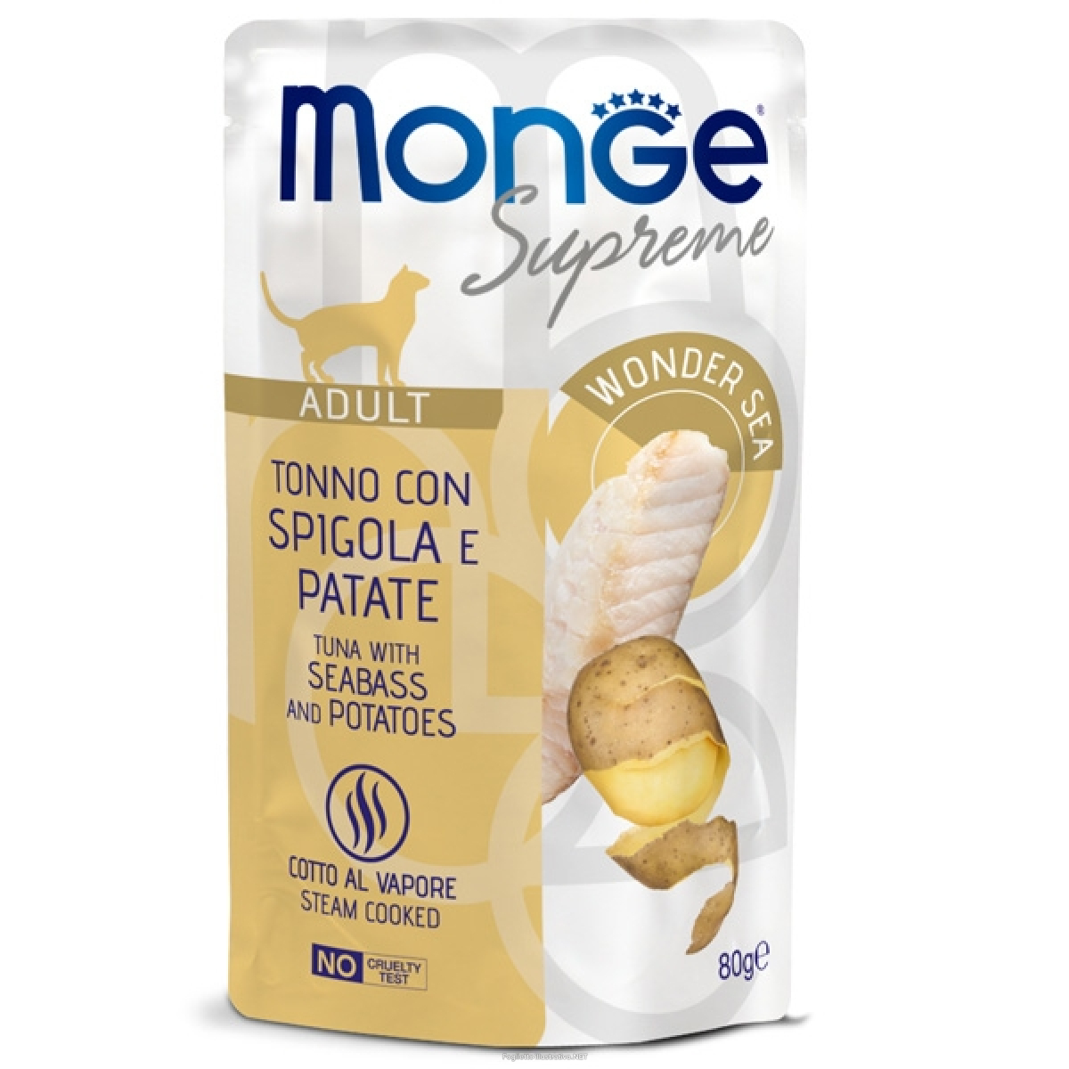 Cerca Offerte di monge supreme pezzetti di tonno con spigola e patate per gatti adulti busta 80g 4684 e acquista online
