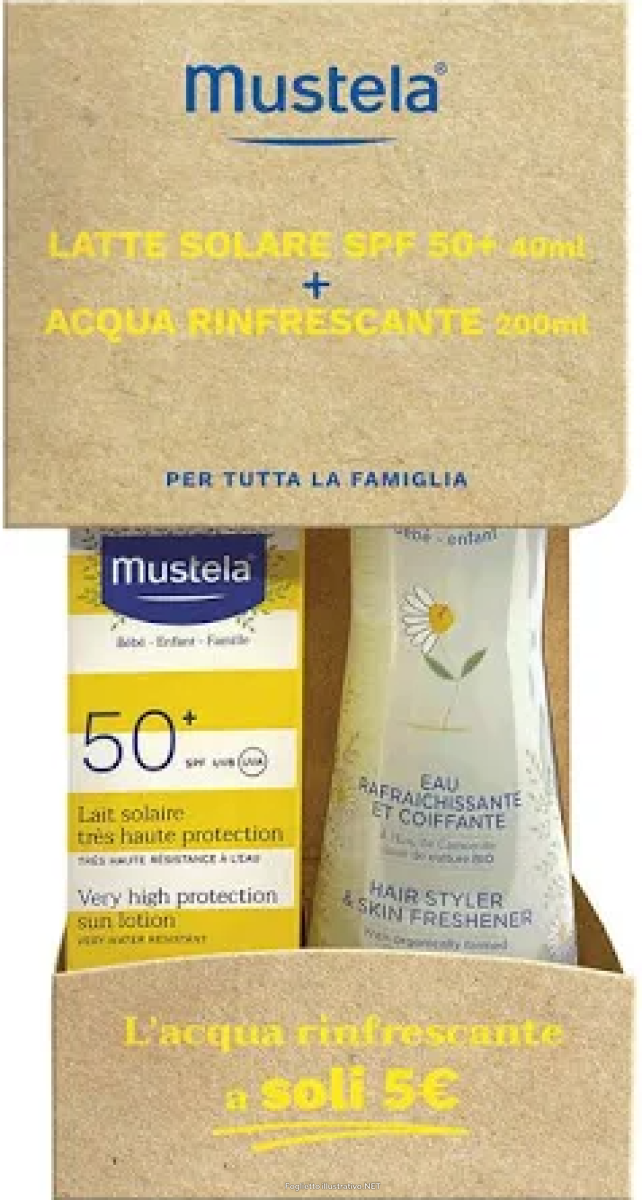 Cerca Offerte di mustela set acqua rinfrescante 200 ml e latte solare spf 50+ 40 ml in regalo e acquista online