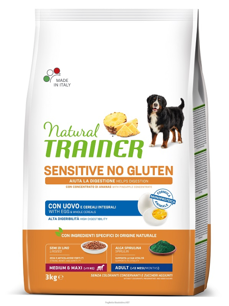 Cerca Offerte di natural trainer cane sensitive no gluten medium & maxi adult con uova 3kg trainer natural e acquista online