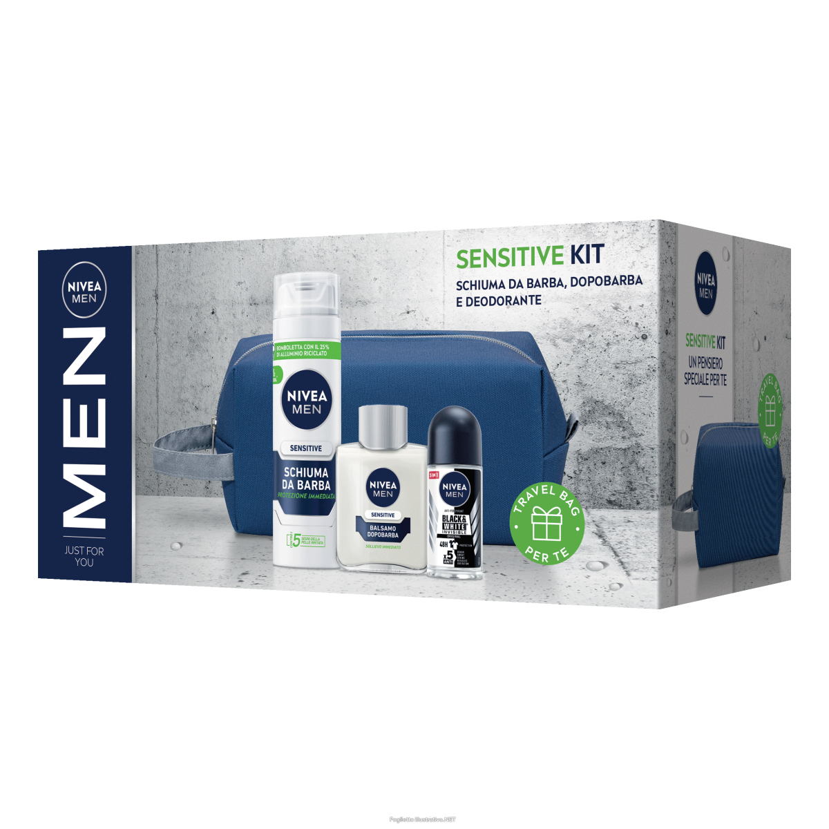 Cerca Offerte di nivea men sensitive kit 2023 schiuma barba 200 ml + balsamo dopobarba 100 ml + black&white invisible deodorante roll-on 50 ml + travel bag e acquista online