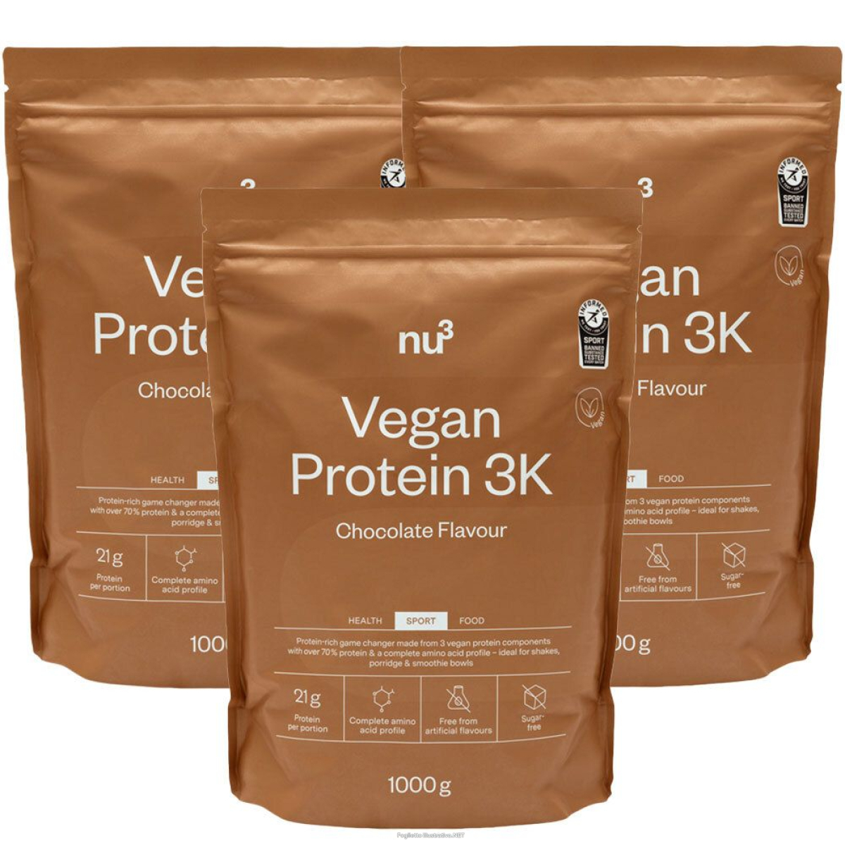 Cerca Offerte di nu3 vegan protein 3k cioccolato set da 3 3x1000 g polvere e acquista online
