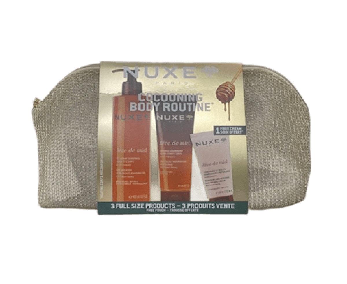 Cerca Offerte di Nuxe rêve de miel coconing body routine cofanetto con gel doccia 400ml + scrub corpo 200ml + crema mani e unghie 30ml + pochette e acquista online