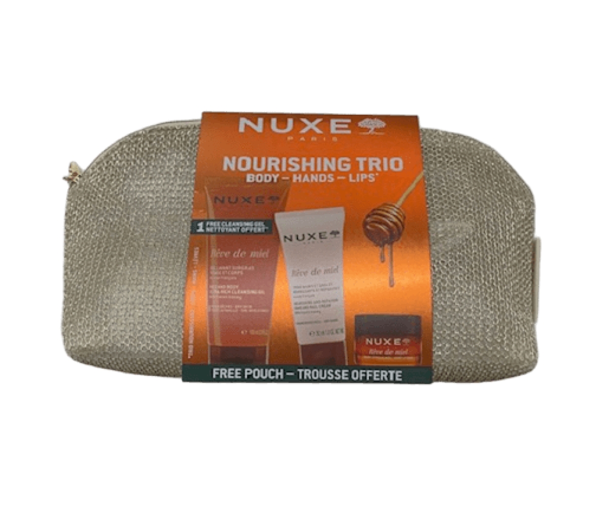 Cerca Offerte di Nuxe rêve de miel nourishing trio cofanetto con balsamo labbra 15 grammi + gel doccia 100ml + crema mani 30ml + pochette e acquista online