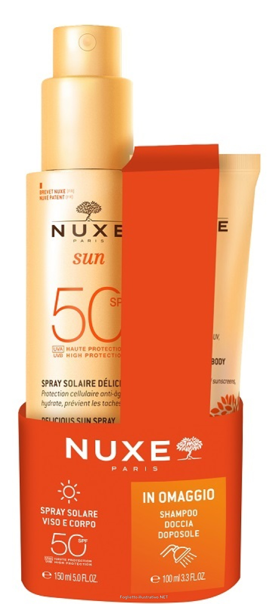 Cerca Offerte di nuxe sun duo latte solare spray viso e corpo spf 50 + shampoo doposole 150ml + 100ml e acquista online