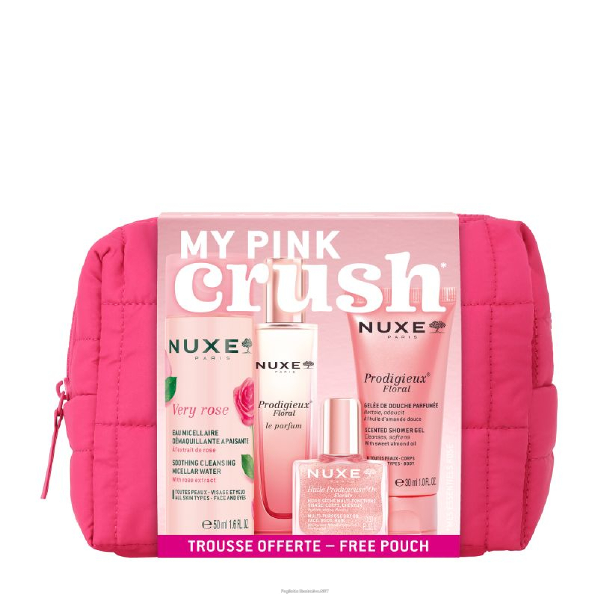 Cerca Offerte di nuxe - trousse my pink crush - gel doccia 30 ml + huile prodigieuse or florale 10 ml + le parfum 15 ml + acqua micellare 50 ml e acquista online