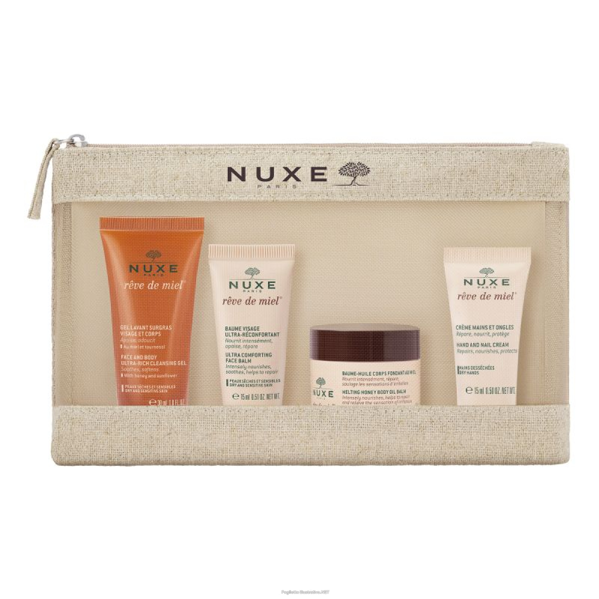 Cerca Offerte di nuxe trousse voyage reve de miel 2026 face and body ultra rich cleansing gel 30 ml + ultra comforting face balm 15 ml + melting honey body oil balm 30 ml + hand and nail cream 15ml e acquista online